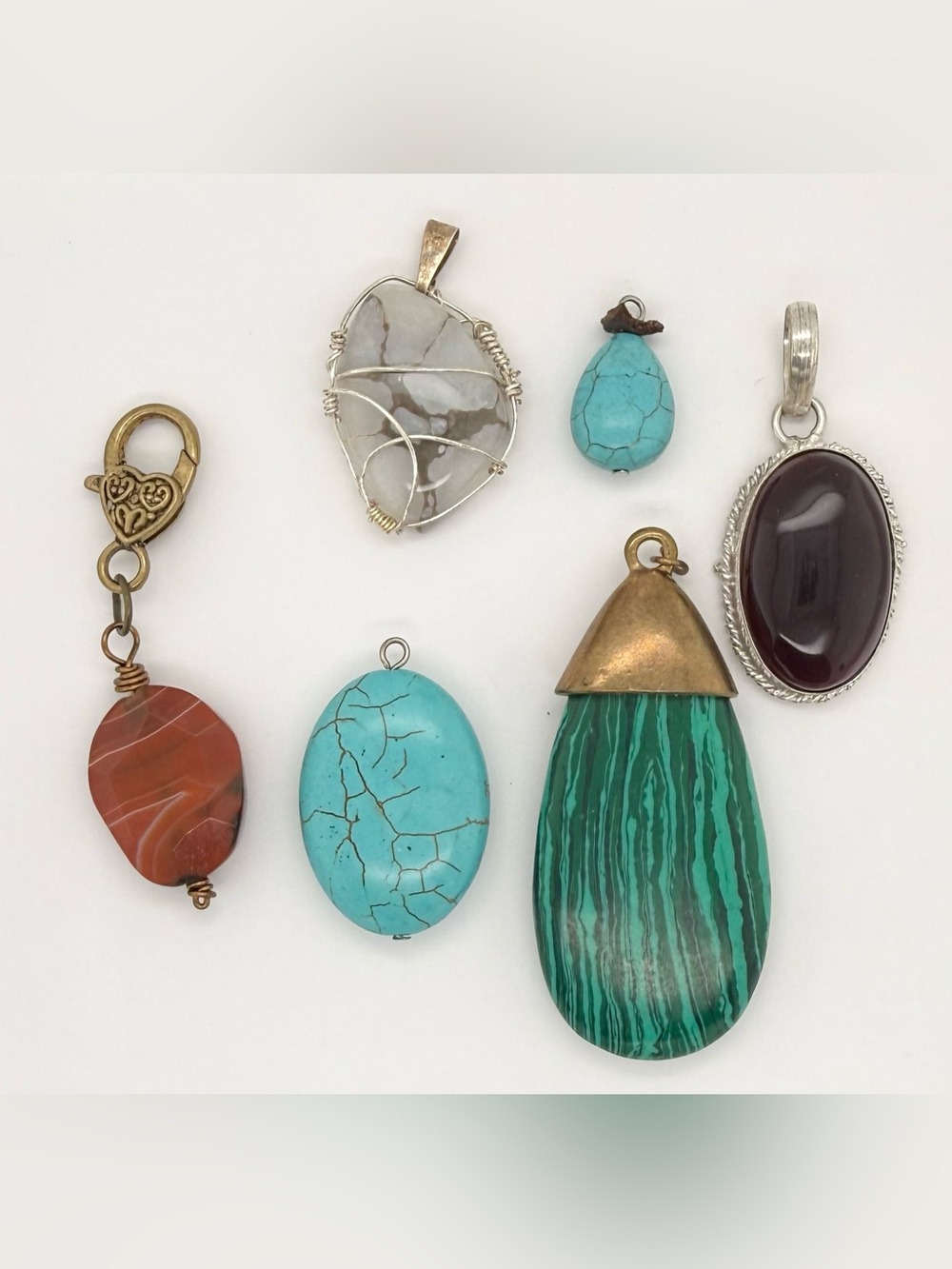 Genuine and faux pendant lot Turquoise Malachite Necklace chunky charm crafting